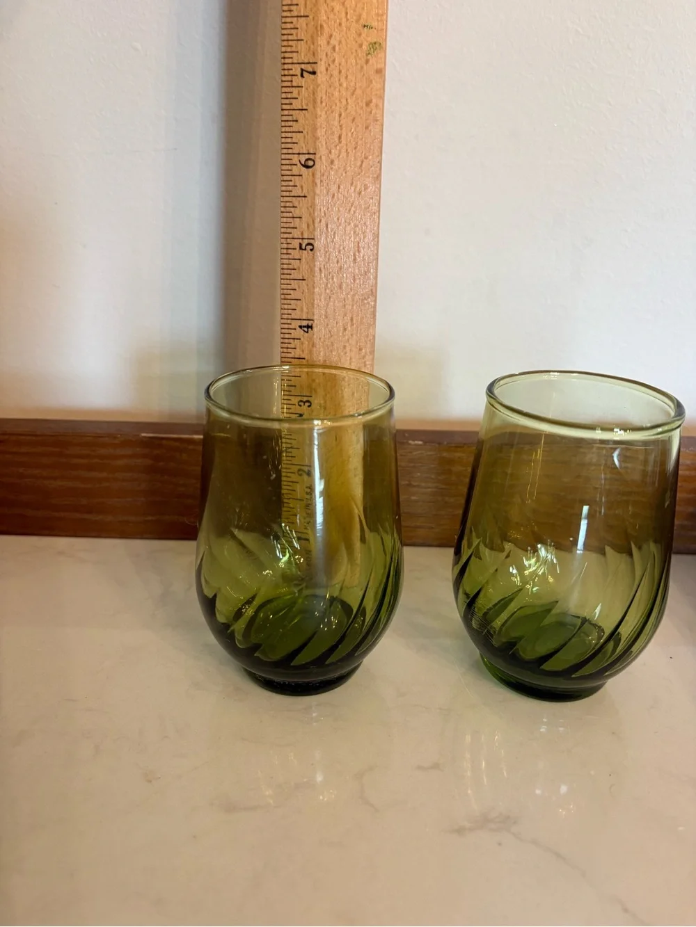 Vintage Green Swirl Juice Glasses - Set of 2
